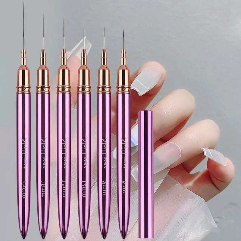 Tubo de agulha para unhas, caneta para puxar poste de metal roxo, caneta especial para pintura colorida, gancho para unhas, pincéis para arte em unhas