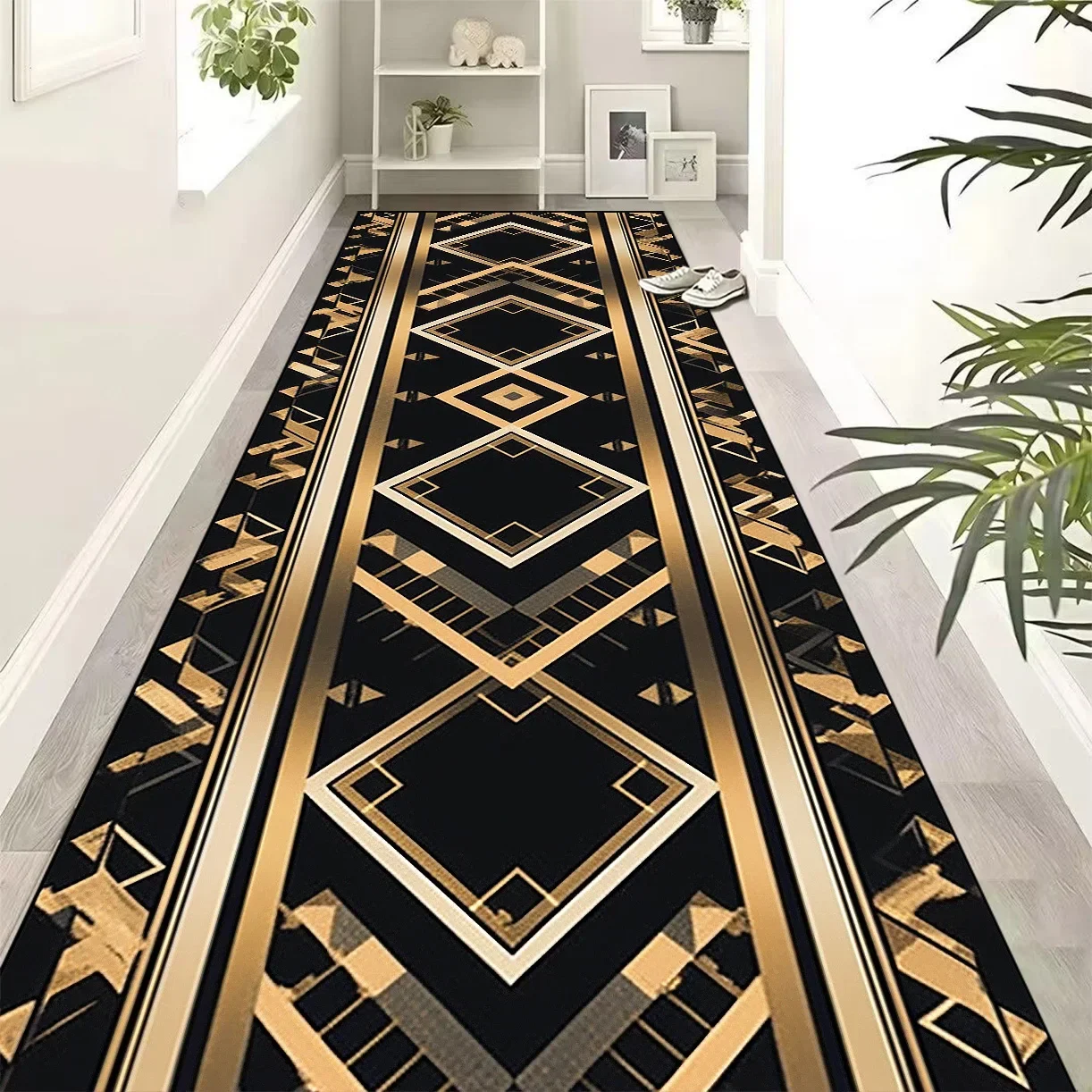 NONE Luxuriöser Goldener Langer Flur-Teppich Europäische Dekoration Flur-Teppiche Rutschfester Treppen-Teppich Anpassbarer Läufer Gangmatte 러그 5
