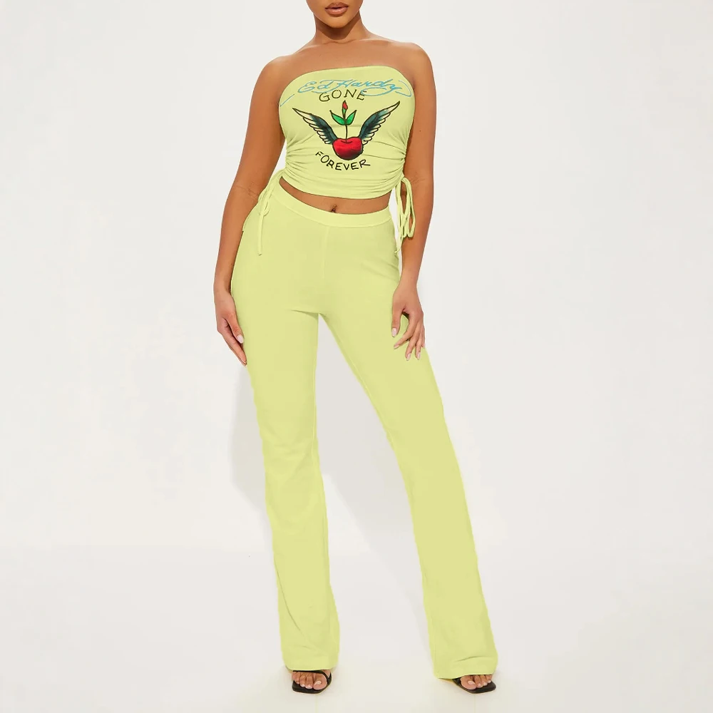 

Mia Muse Sets Summer Chic Skinny Fit Print Sleeveless Off Shoulder Natural Waist Full Length Casual Sets For Women
