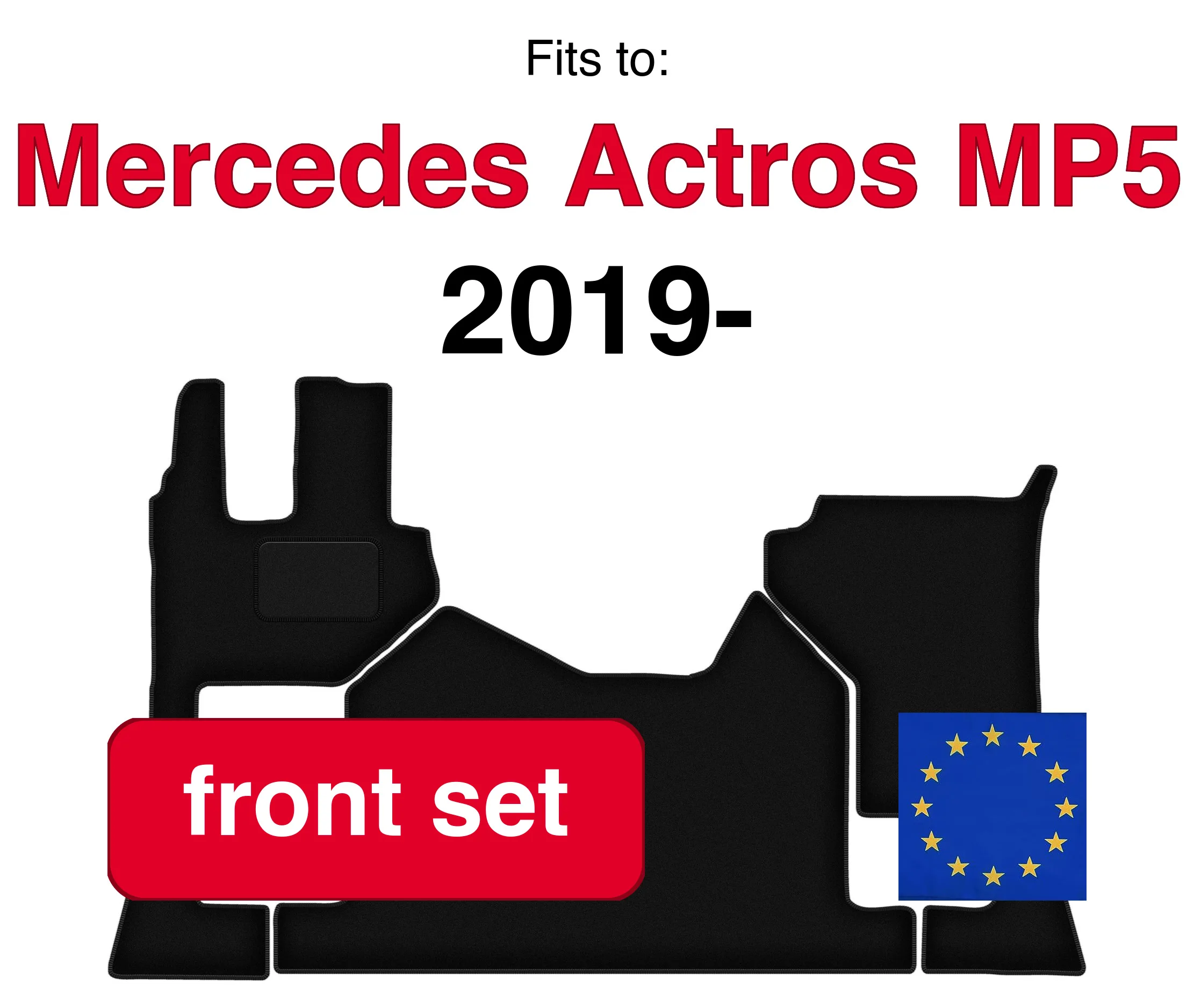 Tappetini in velluto per auto anteriori per camion Mercedes Actros MP5 (2019-) -Nero (2 pezzi)
