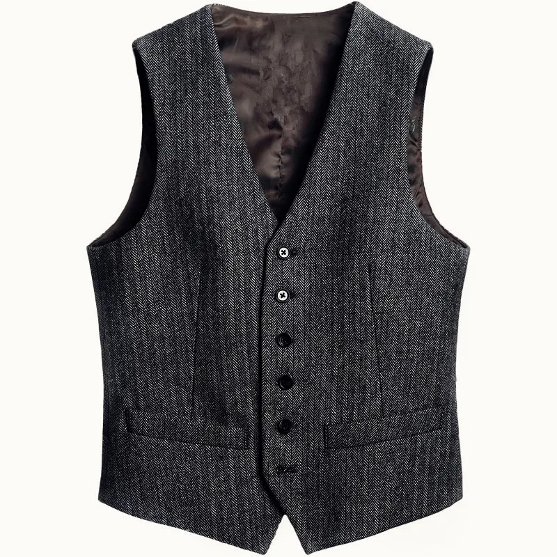 

Men Waistcoat Slim Vests Leisure Suit Vest Autumn Coats Sleeveless Tops Jackets Plus Size Herringbone Outer Single Breasted