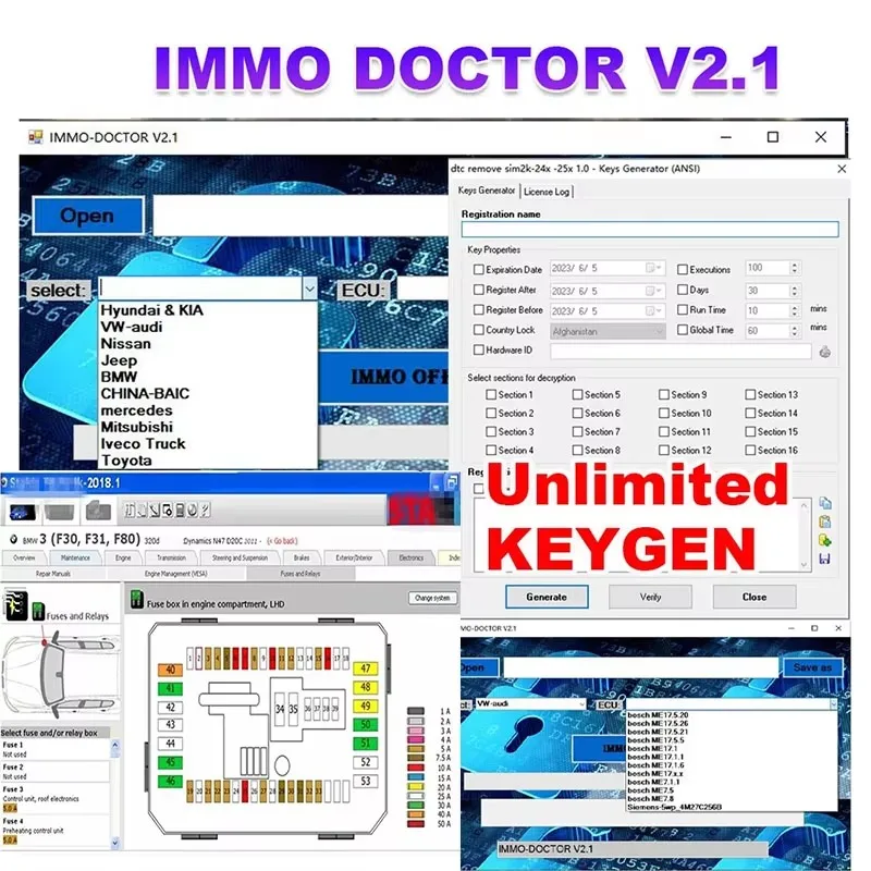 

Immo Off Software IMMO DOCTOR V2.1 With Unlimited KEYGEN ECU Chip Tuning for sim2k MT38 ME 17.9.2 MED17.9.8