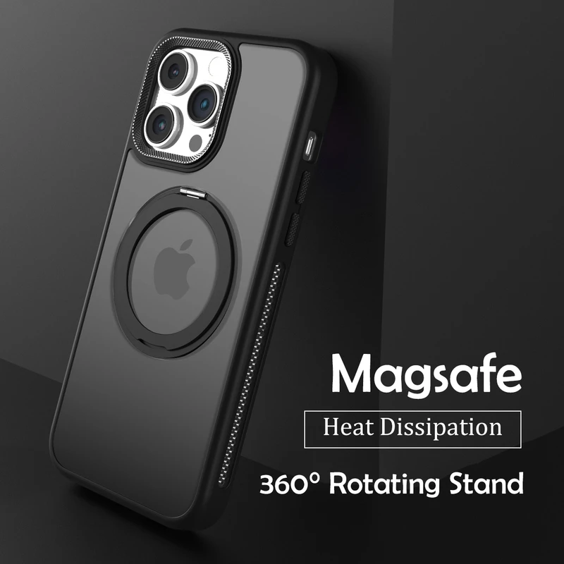 New Magnetic Stand Phone Case With 360° Rotating Safety Stand Matte Protective Case for iPhone 11 12 13 14 15 pro max