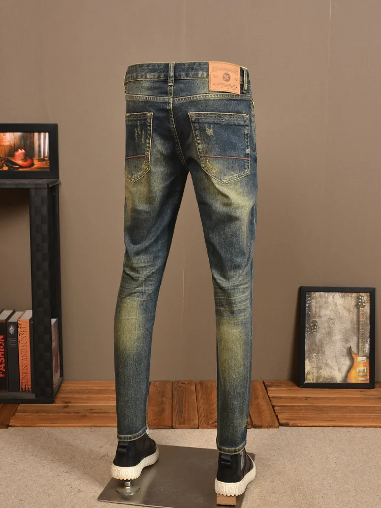 Retro Nostalgic Jeans Men's Scratch Stretch Skinny Pencil Trousers High-End Washed Ruan Handsome Casual Street Handsome Trousers