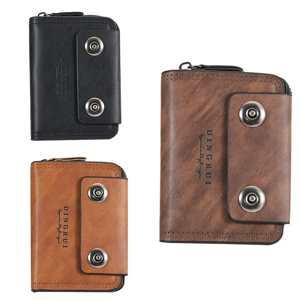 กระเป๋าสตางค์แบบซิปสามพับอเนกประสงค์ ใส่บัตรประชาชน ผู้ชาย กระเป๋าใส่บัตร สีพื้น กระเป๋าสตางค์ใบสั้น กระเป๋าคลัทช์ธุรกิจ ของขวัญ