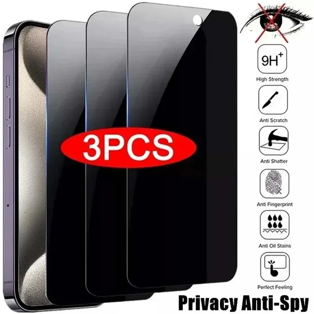 3 szt. Osłona ekranu prywatności do iPhone'a 17 16 15 13 12 11 16 Pro Max Mini 8 7 Plus Szkło ochronne antyszpiegowe do iPhone'a 17