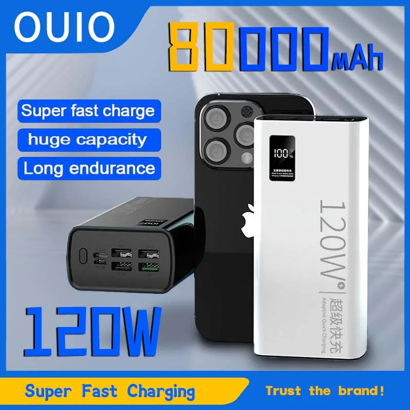 

120W Power Bank for Xiaomi Super Fast Charging 80000mAh Ultralarge Capacity for External Battery for Cell Phones Laptops