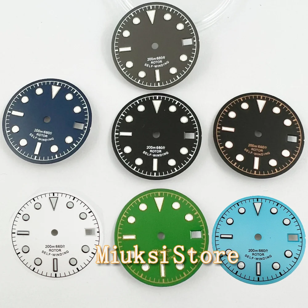 NH35 watch dial 28.5mm Watch face NH 35 Dial With date window Black Blue Green Sterile Luminous Watch Dial fit Watches Movement