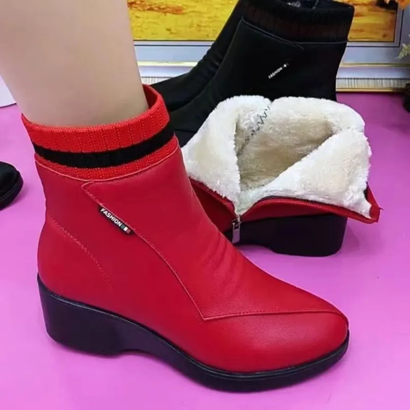 NEW Winter Square Heel Modern Boots Ankle Zip Round Toe Ladies Shoes on Sale High Quality Low Heel Solid Sewing Women's Boots