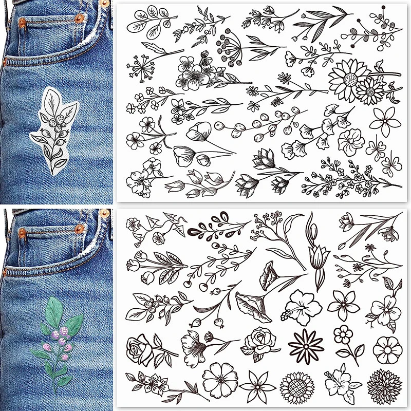 2sheets Blank Printable Hand Embroidery Pattern Stick And Stitch Stabilizer Transfer Patch Paper Trendy For Clothes