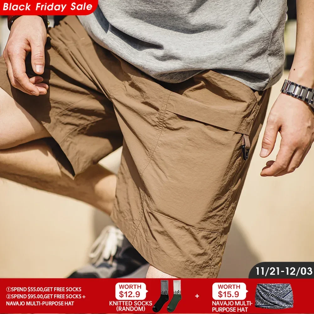 Maden-pantalones cortos Retro para hombre, Shorts impermeables con Bolsillo grande, finos, rectos, informales, de cintura elástica, para verano, novedad de 2024