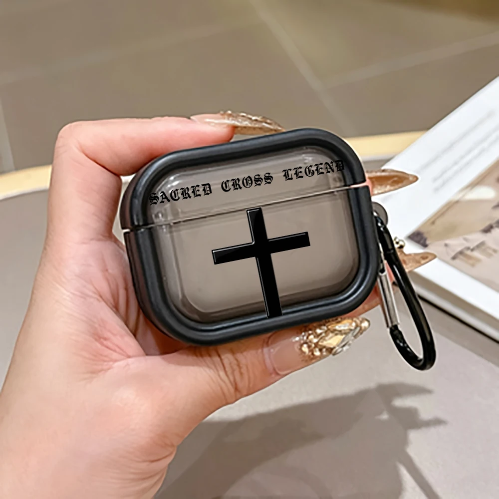 Gothic Black Cross Design Shockproof Protective Case for AirPods Pro3/Pro2/Pro Earbuds Case For AirPods 4/3/2/1 Earphone Cover