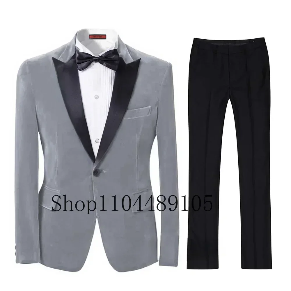

Blazers for Men Elegant Stylish 2 Pieces Blazer and Pants Set Velveteen Jacket Customized on Demand Banquet DJ Circus Costume