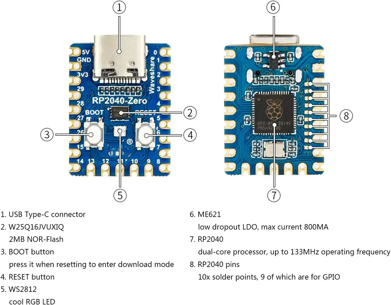 RP2040 Zero non soldering pin - огляд і ціна Raspberry Pi Zero