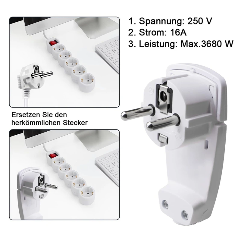 L47A-3Pcs Schuko Angled Plug Flat, Schuko Flat Plug 250 V (16 A), Schuko Plug, Schuko Plug Flat, EU Plug