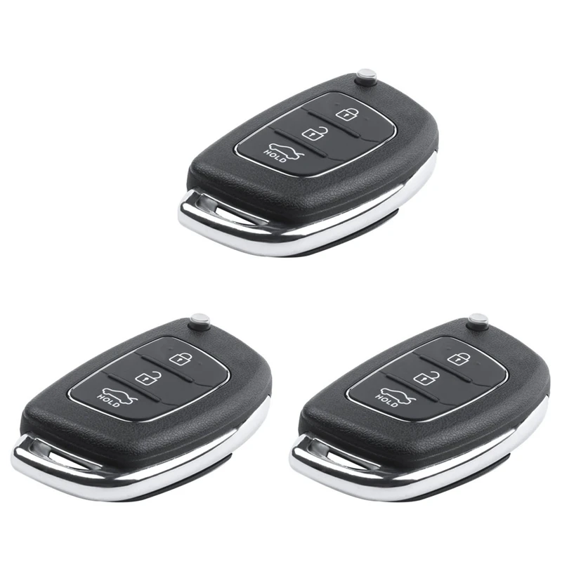 

3X Flip Key Shell Fit For HYUNDAI Ix45 Santa Fe Remote Key Case Fob 3-Button Black