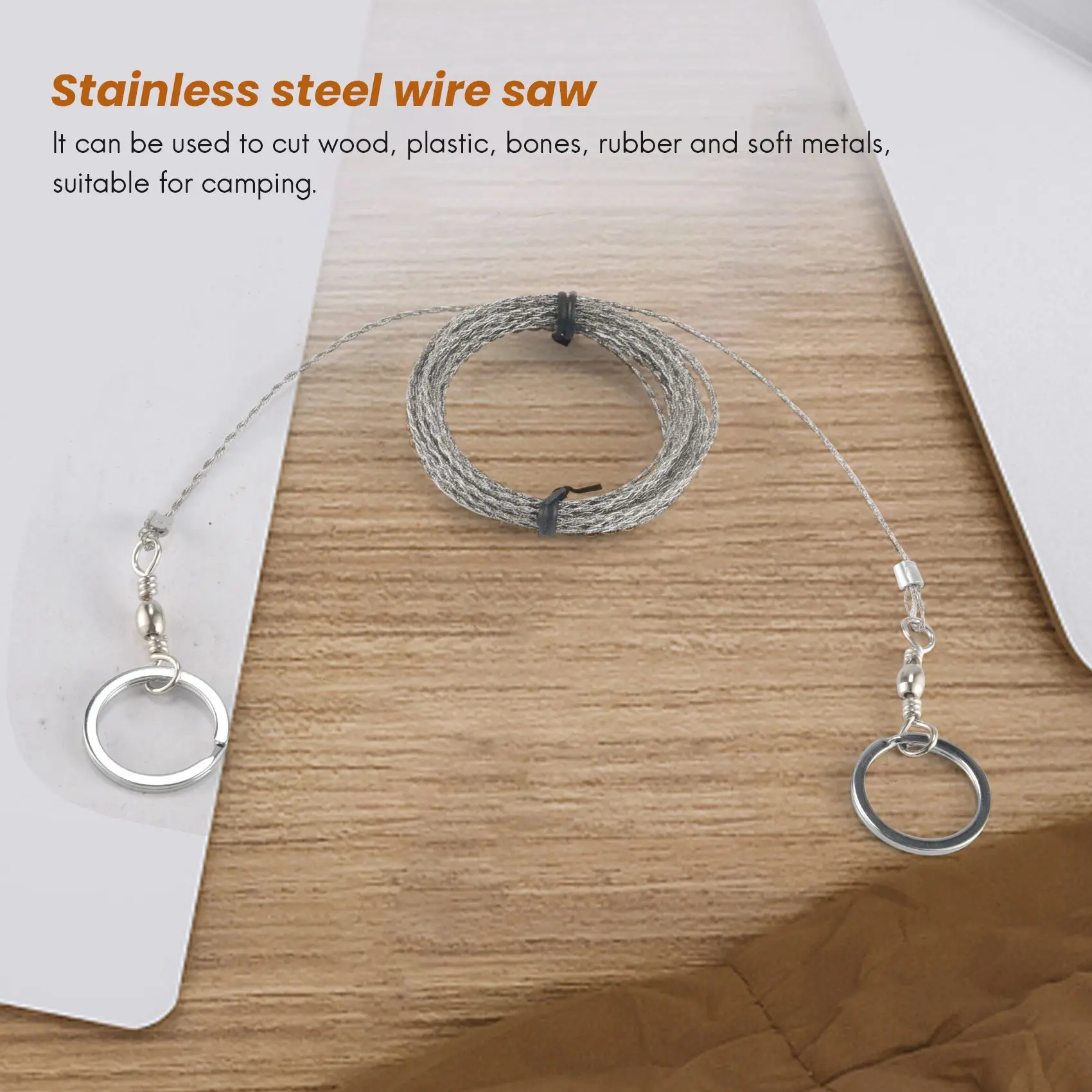 A06K Outdoor Hand-Drawn Rope Saw 304 Stainless Steel Wire Saw Camping Life-Saving Woodworking Super Fine Hand Saw Wire 5M