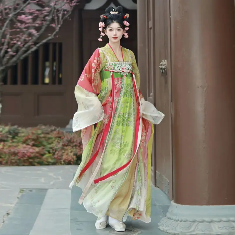 

Комплект Hanfu Ruqun с вышивкой и девятилепестковой юбкой, шарфом Pi Bo, в китайском древнем стиле, с завышенной талией, коллекция Весна-Лето 2026