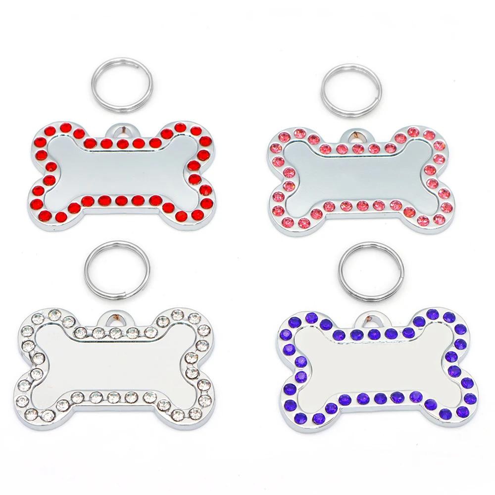 20PCS Personalized Shiny Alloy Diamond Edge Dog Paw Cat Dog Collar Accessories Necklace Jewelry Key Chain Anti-Loss