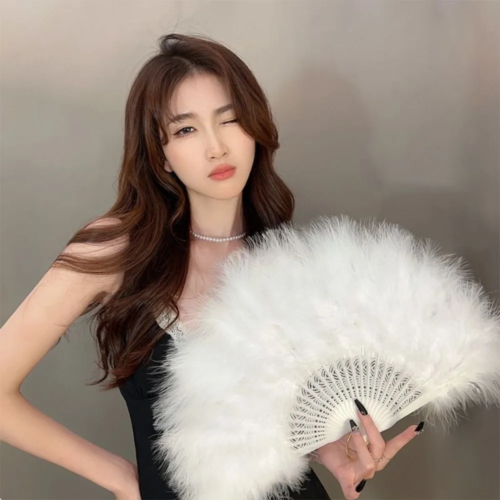 Foldable Feather Fan Marabou Feather Vintage Handheld Fans Costume Flapper Hand Fan for 1920s Gatsby Party