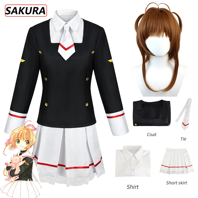 Anime Karte Entführer Sakura Kinomoto Sakura Cosplay Kostüm Aldult Frau niedlichen Loli Seemann JK Uniform Röcke Hemd Krawatte Perücke Anzug