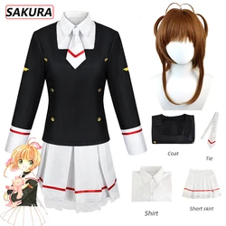 Anime Card Captors Sakura KINOMOTO SAKURA Cosplay disfraz Aldult mujer Loli Sailor JK uniforme faldas camisa corbata peluca traje