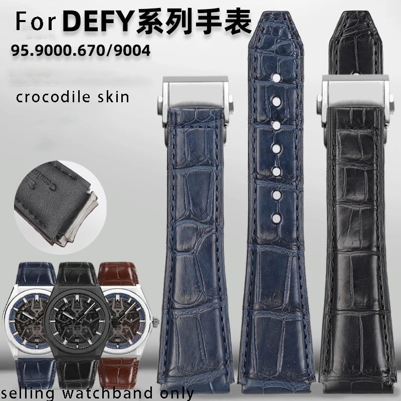 Crocodile leather wristband for Zenith DEFY series 95.9000.670 9004 Bugatti BG8601 Crocodile watch strap bracelet 22mm 23mm