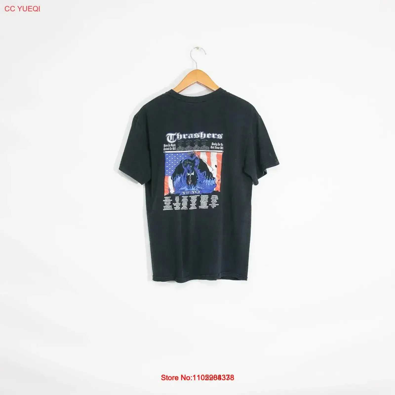 

Vintage Y2K Army T Shirt Medium Echo Company Thrashers Black Distressed Faded Washed designer clothes Versatile vintage Washed