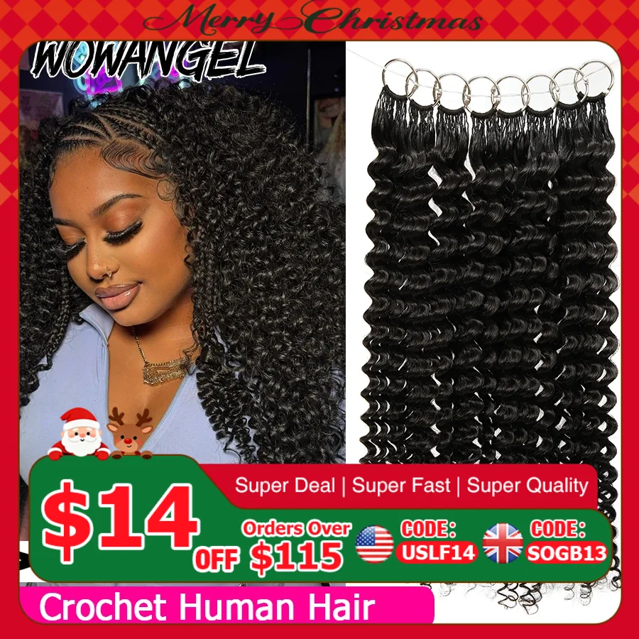 Deep Wave Crochet Human Hair For Braiding Curly Invisible Knot Pre Separated Knotless Crochet Human Hair Extensions With String