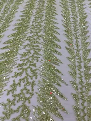 Paillettes di colore verde limone di alta qualità alla moda in Tulle con perline ricamo tessuto di pizzo netto francese per abito da festa