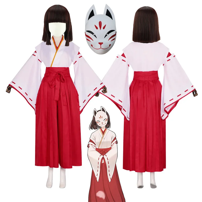 Genshin Impact Kazari Mask Costume NPC Masks Witch Hanachirusato Cosplay Uniform Kimono Miko Fancy Dress Halloween Women Outfits