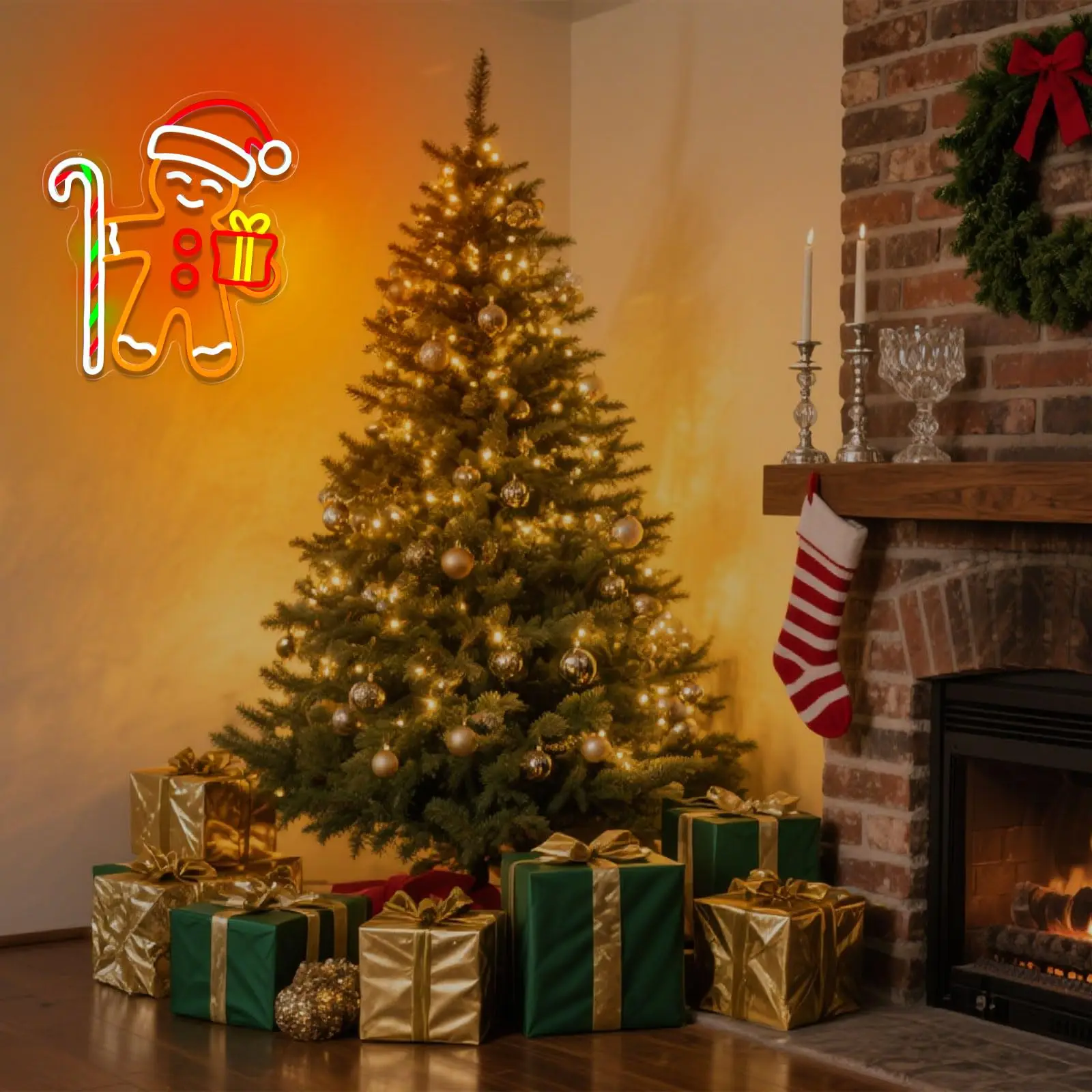 الزنجبيل رجل LED النيون تسجيل ل جدار ديكور عيد الميلاد عكس الضوء أضواء غرفة المعيشة غرفة الاطفال عطلة نافذة الحفلات هدية احتفالية