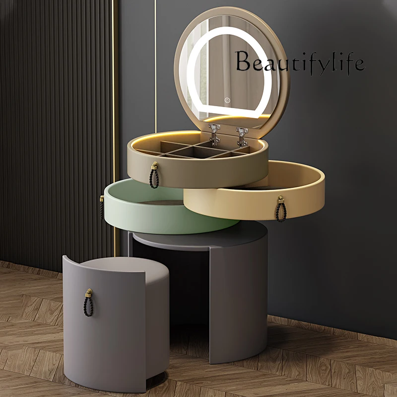 

leather lint Dresser storage cabinet integrated cabinet Dressing table Makeup vanity Equipped with Bluetooth speaker stool LED