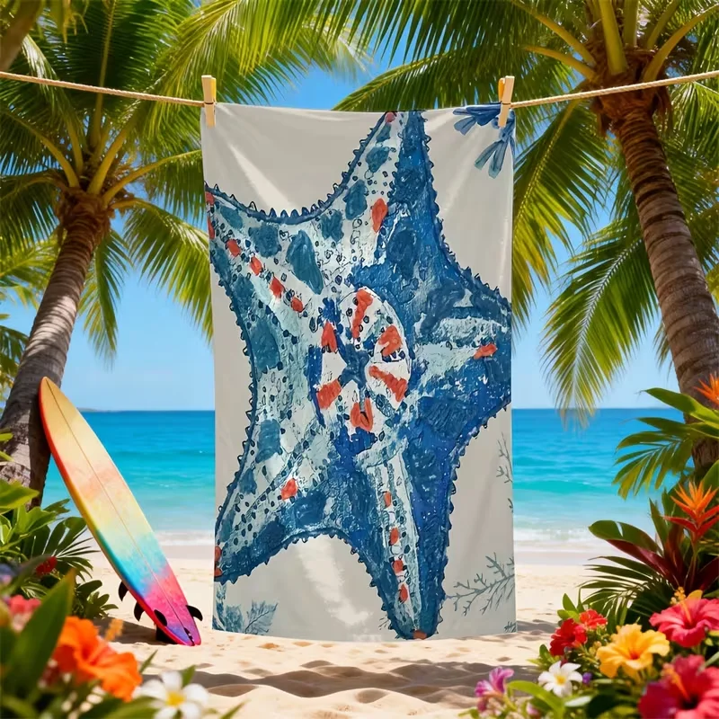 Pastel Blue Starfish Beach Towel Impressionist Ocean Art Print Quick Dry Sandproof Absorbent Towel for Beach Travel Vacation