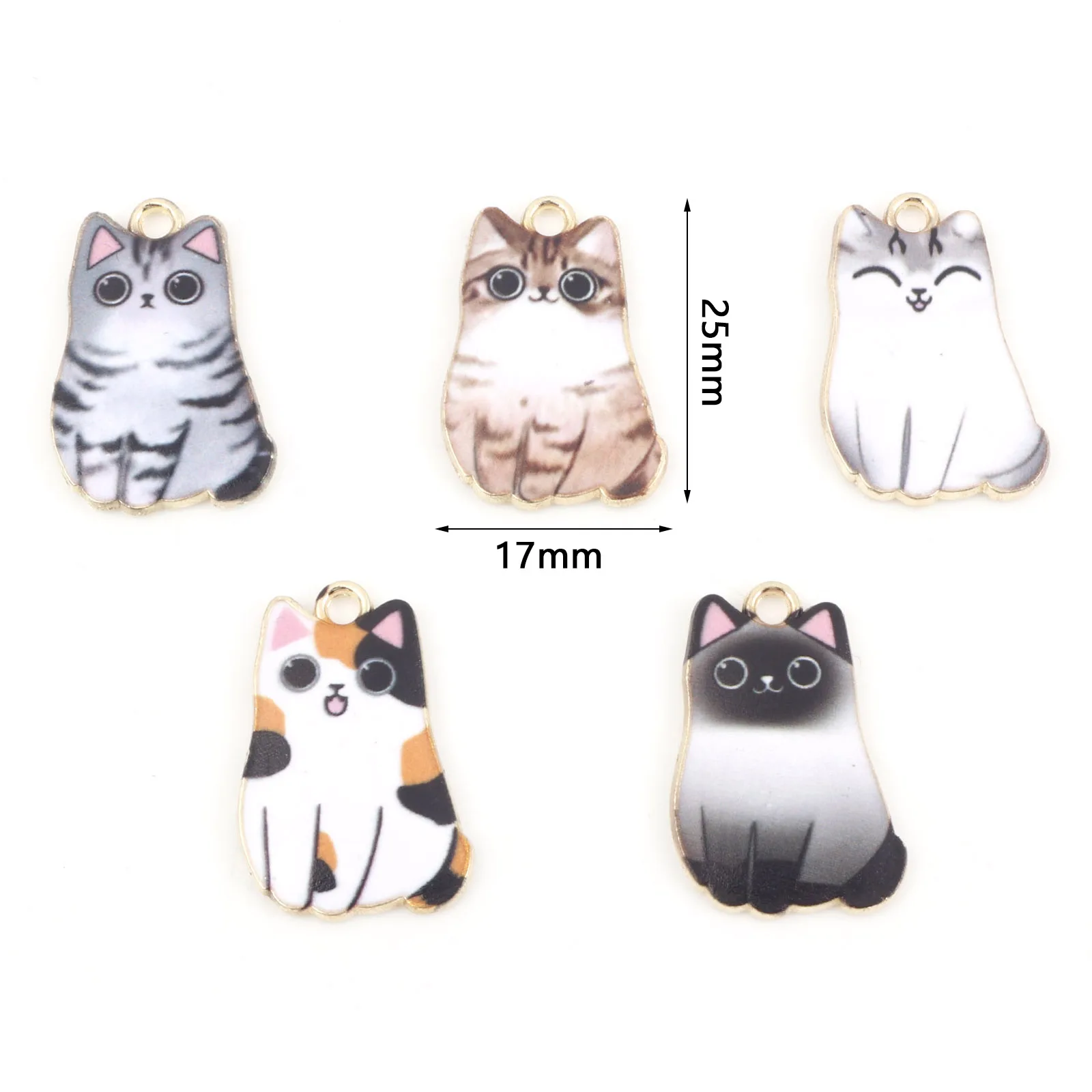 10 PCs Cute Cartoon Cat Enamel Charms Jewelry Making Gold Color Metal Animal Pendants DIY Necklace Bracelets 25mm x 17mm