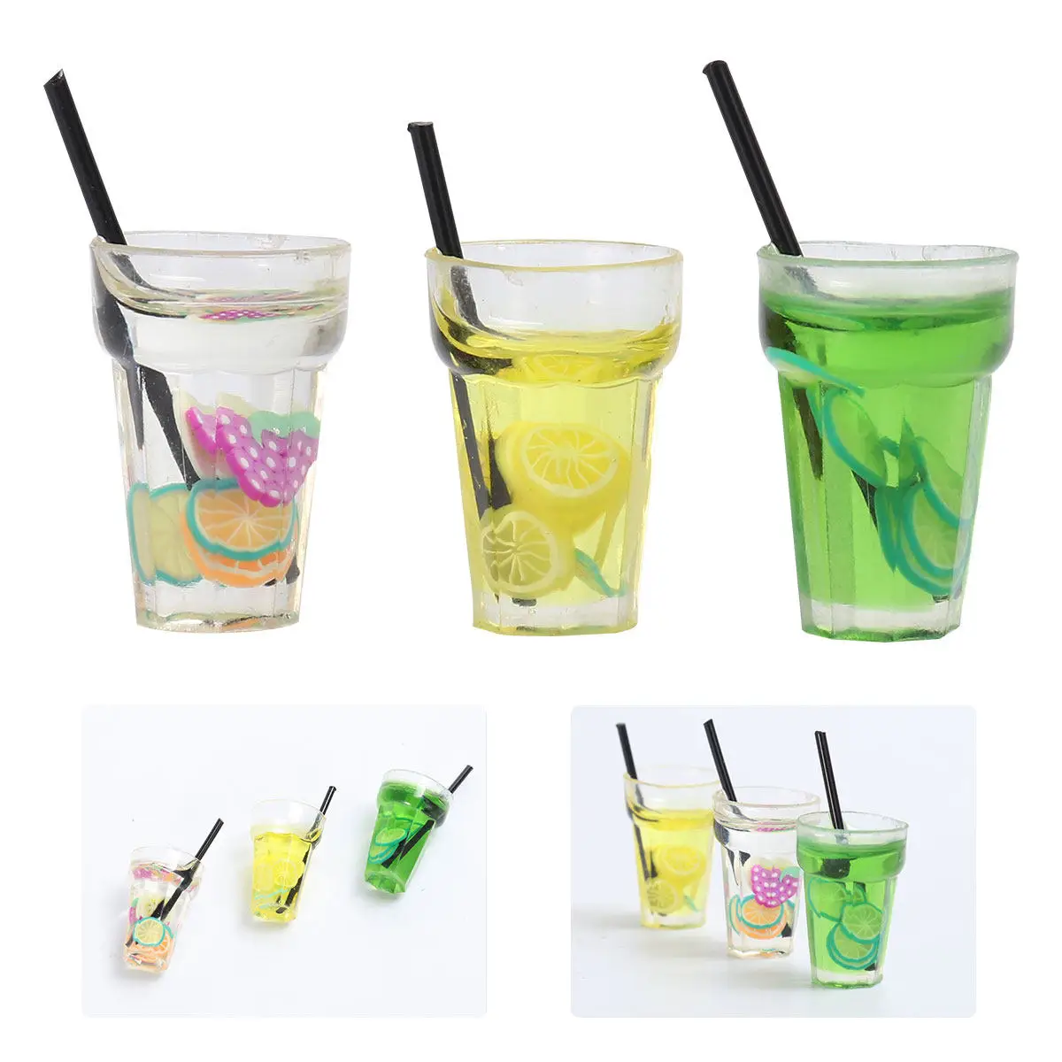 6Pcs Mini Fruit Tea Resin Models Realistic Dollhouse Accessories DIY Scene Decoration Small Miniature Fruit Tea Ornament