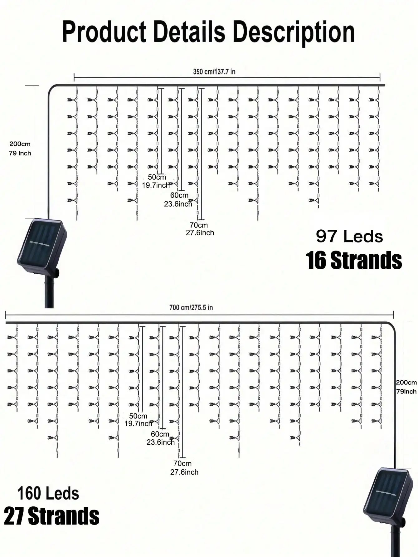 ไฟประดับพลังงานแสงอาทิตย์แบบแขวน 1 ชิ้น: ไฟ LED 97/160 ดวง กันน้ำ 8 โหมด สำหรับตกแต่งสวน วันหยุด และงานปาร์ตี้