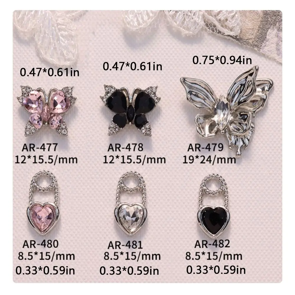 5pcs Alloy Alloy Butterfly Nail Art Kawaii Flash Ins 3D Nail Rhinestones Glitter Butterfly Love Heart Nail Rhinestones Women