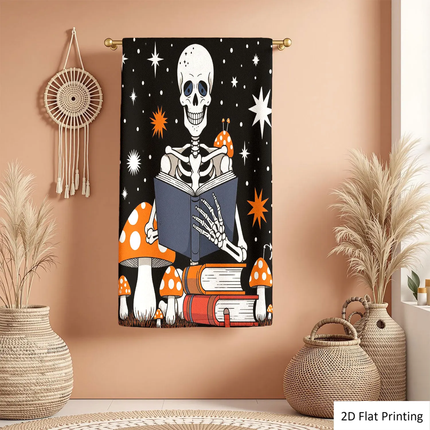 

1Pc Halloween Skeleton Books Mushrooms Black Bathroom Hand Towel Bath Towel, Multiple Size Microfiber Polyester Towel, Unique Home Decorative Kitchen Towels, Festival Bathroom Accessories Decor, Quick Dry and Absorbent