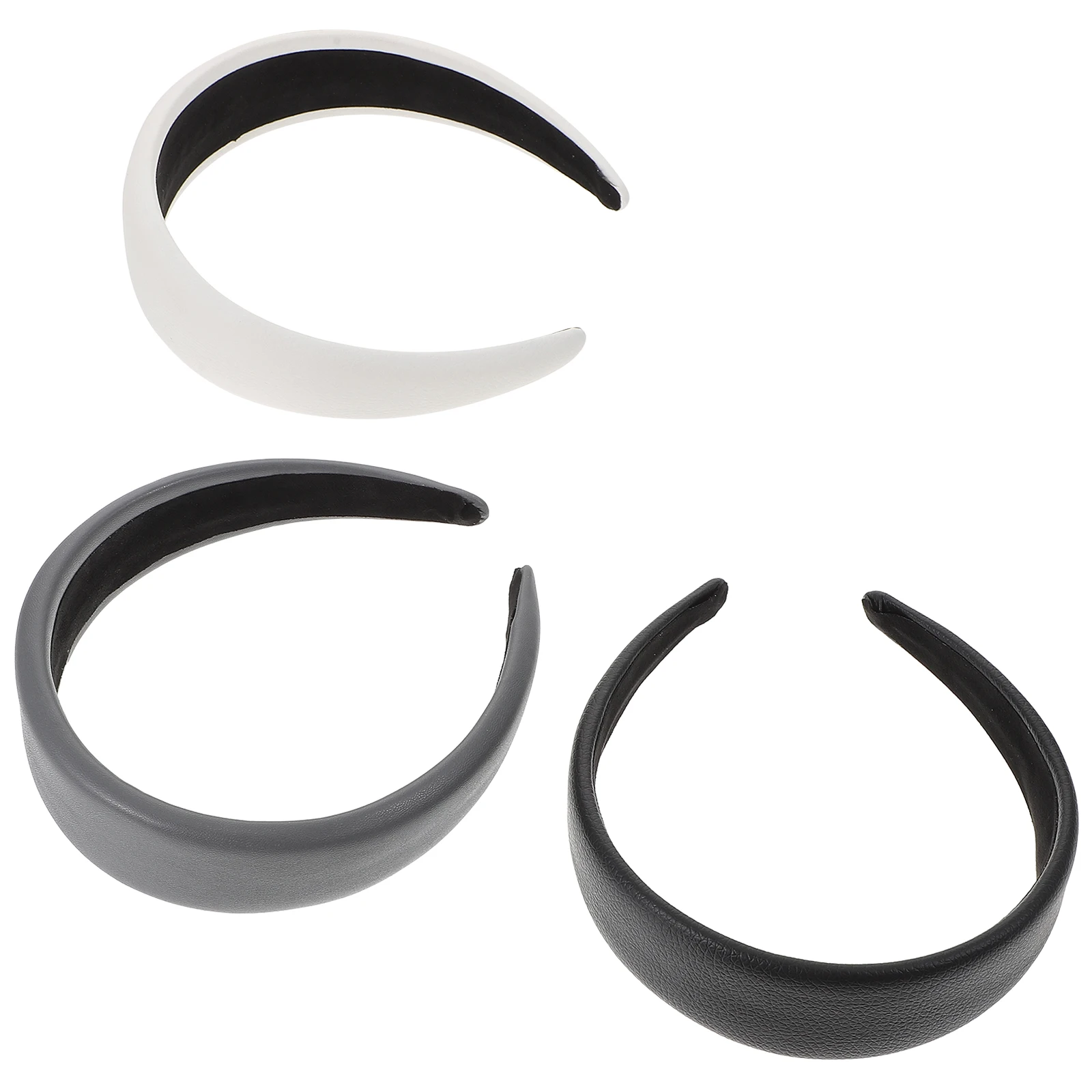 

3Pcs Women PU Headband Fashion Wide Elastic Hair Hoop Non Slip Hair Accessories for Salon Makeup Sports Shower