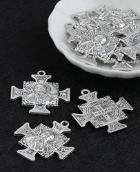 5Pcs Christian Saint Benedict Cross Medal Antique Metal Pectoral Maltese Cross Medallion Pendants DIY Accessories