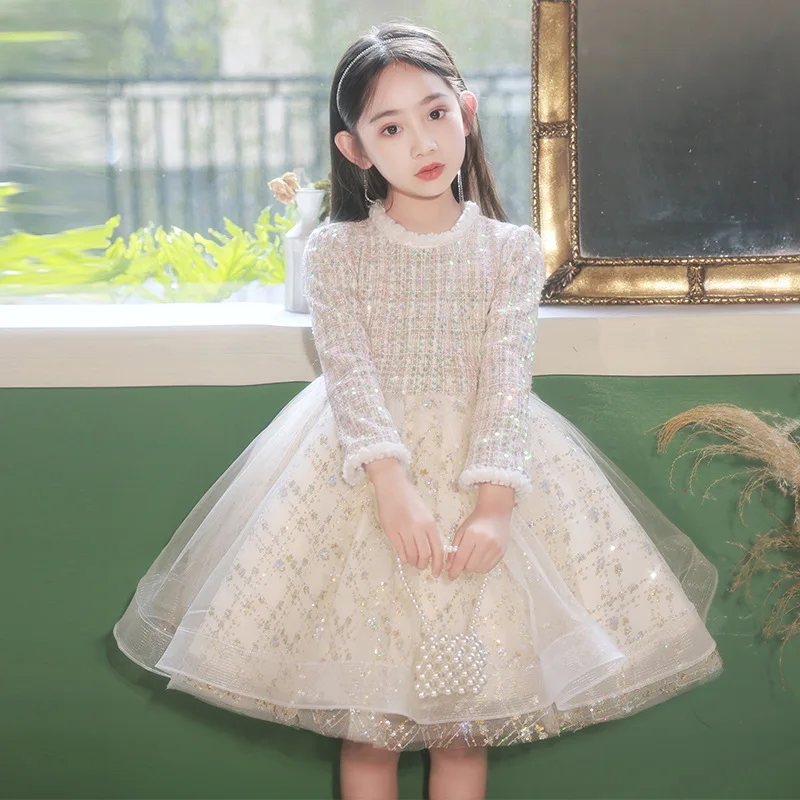 Host Piano Playing Flower Girl Bubble Skirt Girl's Dress Entry Lux Elegant Princess Dress