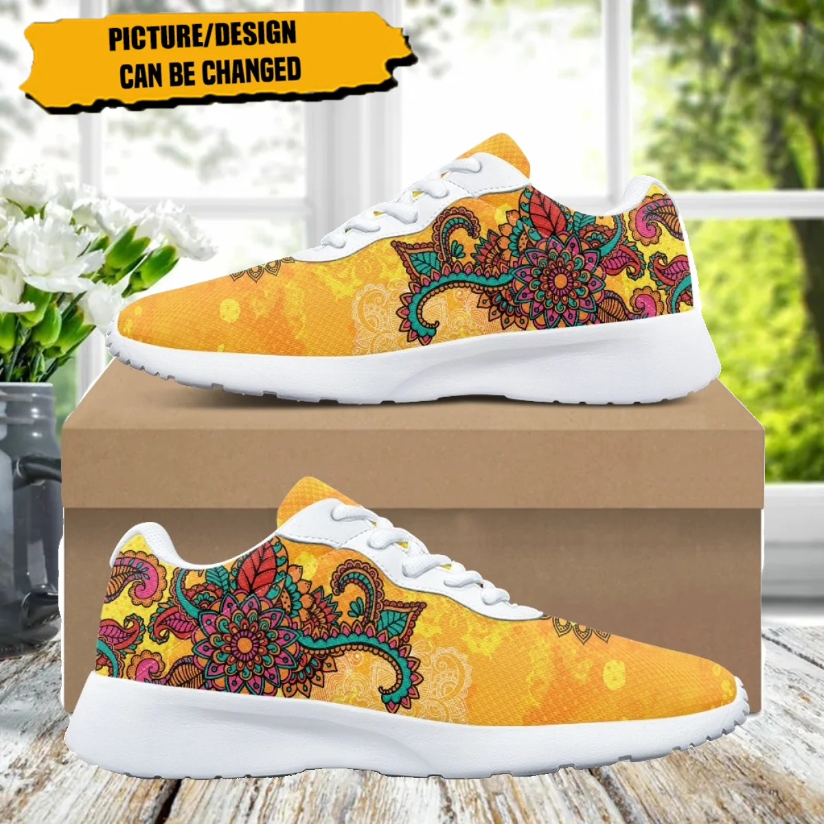 Mandala Tribal FlowersPrint Women Soft Cozy Gym Sneaker Wear-resistant Outdoor Casual Shoes Lightweight Breathable Walking Shoes