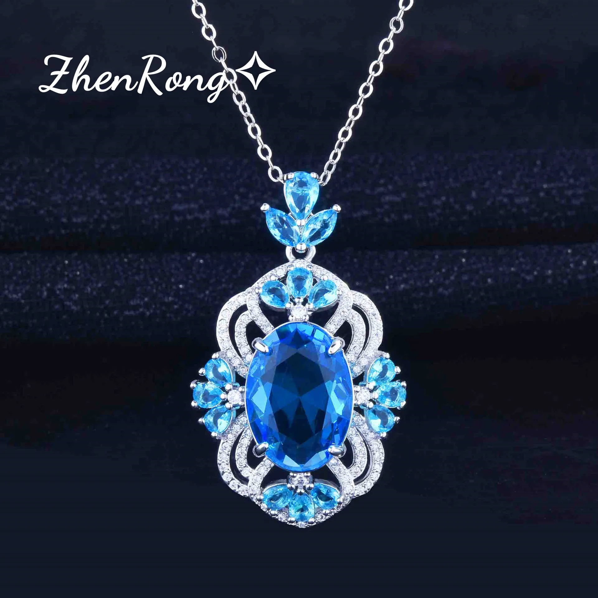 Foydjew Reykjavik Aesthetics Luxury Banquet Simulation Aquamarine Jewelry Sets Sea Blue Stone Pendant Necklaces Earrings Rings