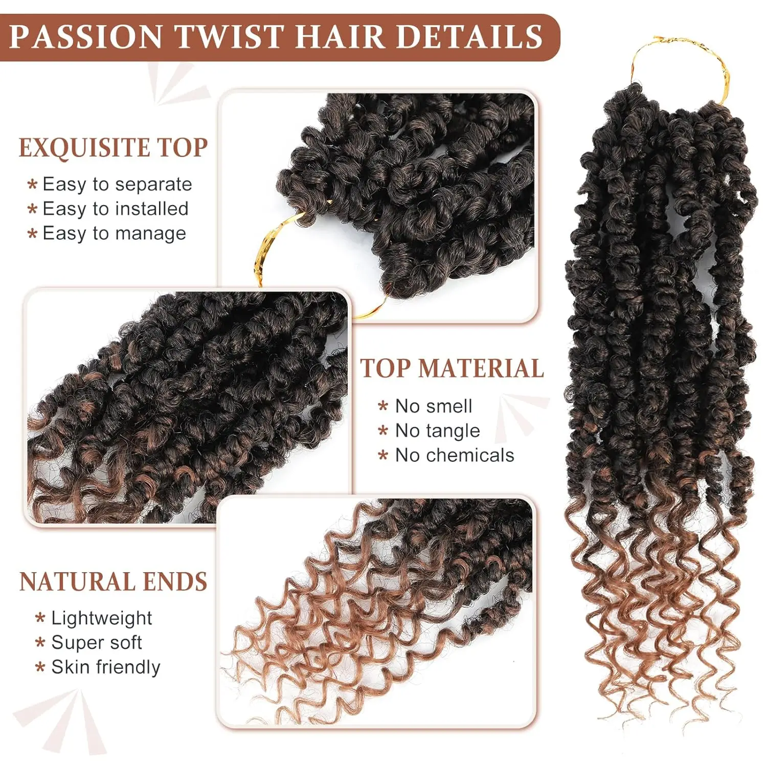 Passion Twist Häkelhaar, vorgefertigt, 8/12/14/16 Zoll, kurze, vorgefertigte Häkelzöpfe für schwarze Frauen, synthetische Haarverlängerungen. – Detail 6