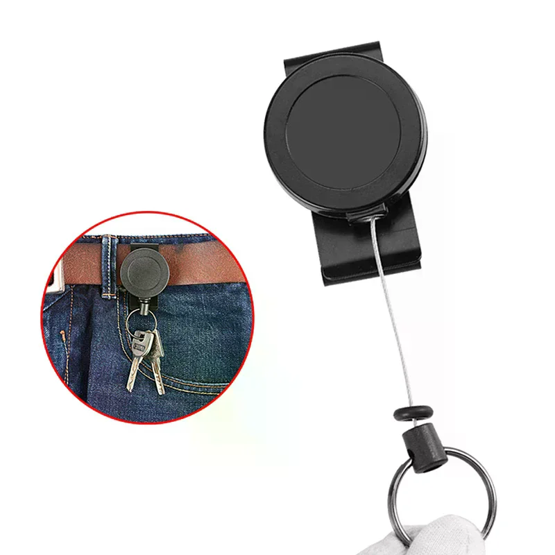 Retractable Keychain Badge Holder Reel With Multitool Carabiner Clip Heavy Duty Key Ring Steel Wire Lanyard Name Tag
