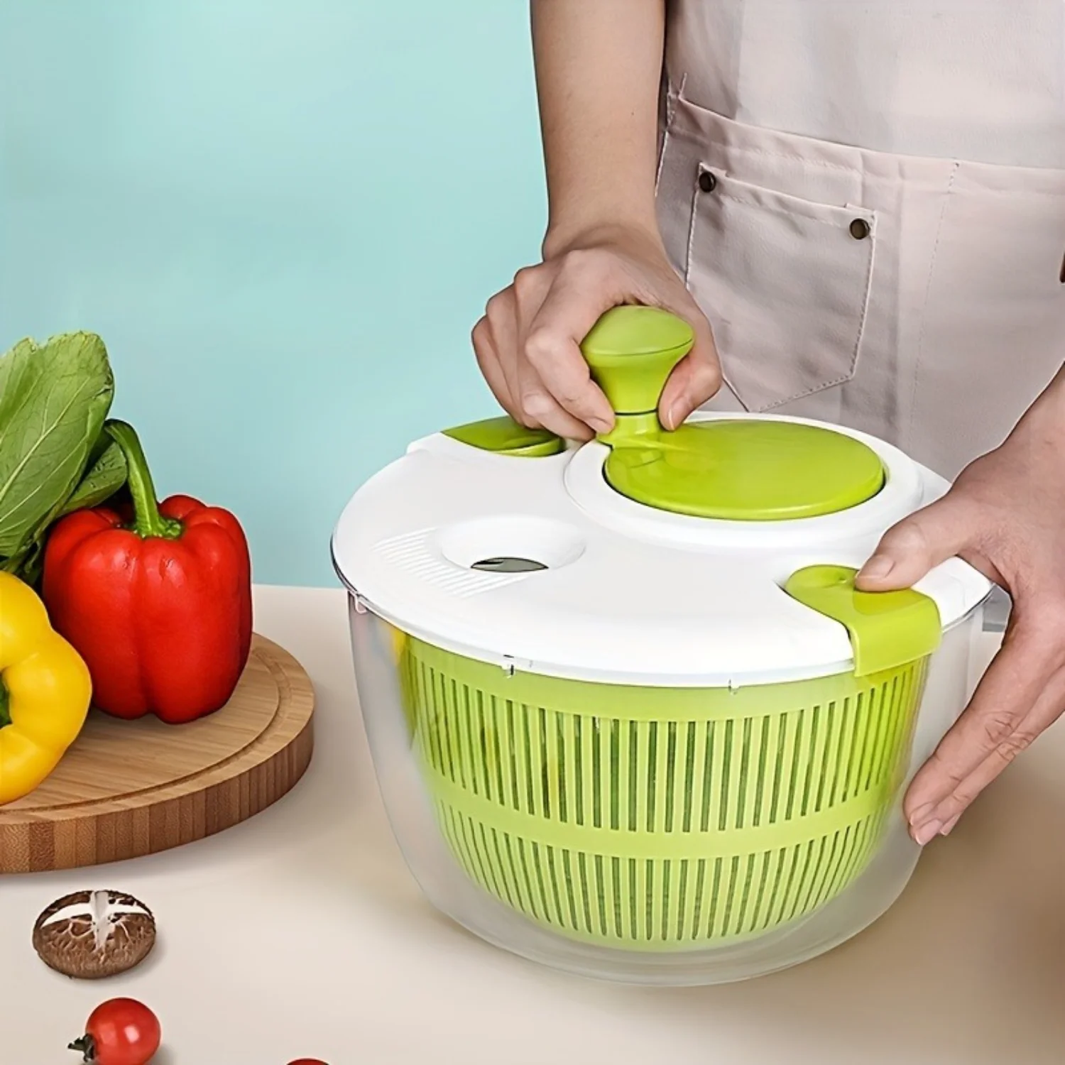 Salad Spinner & Washer - Plastic Dehydrator with Strainer & Easy Turn Handle - Efficient Kitchen Tool