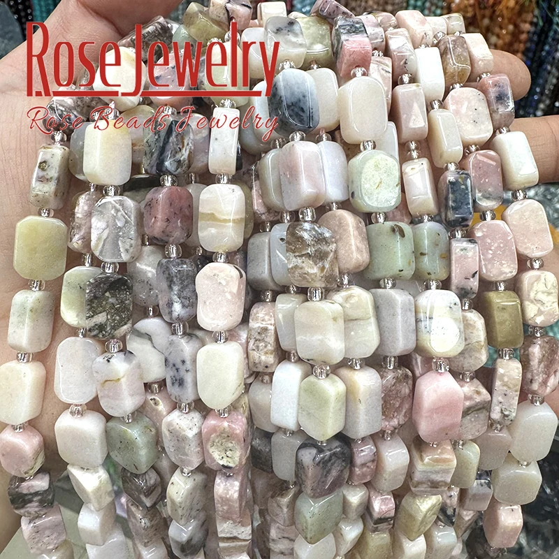 8x12mm Natural Pink Opal Beads Flat Irregular Rectangle Stone Loose Beads For Jewelry Making DIY Bracelets Necklace Accessories