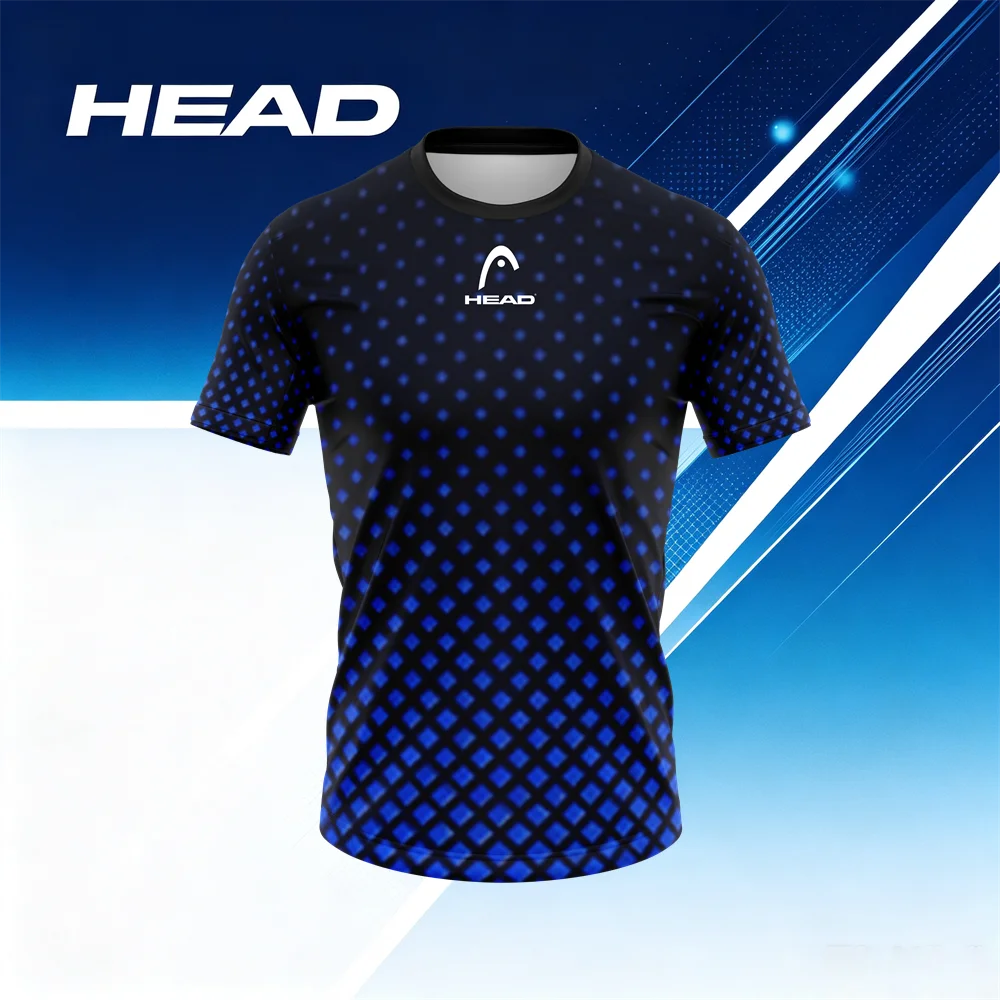 HEAD Men's Tennis T-Shirt Black Blue Diamond Gradient Dot Print Short Sleeve Sports Tee Athletic Training Top Casual Gym Wear