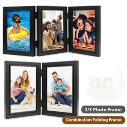 Double/Triple Photo Frame 180° Foldable Hinged Picture Frame Stand Vertically on Desktop Photo Frame with Glass Front Black